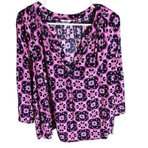 Crown & Ivy woman plus size 2X pink 3/4 sleeve tunic top blouse